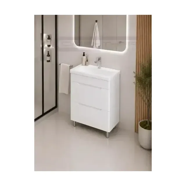Аквадом Тумба Рада 60 см, напольная, цвет белый, 2 ящика, с раковиной Modul Slim