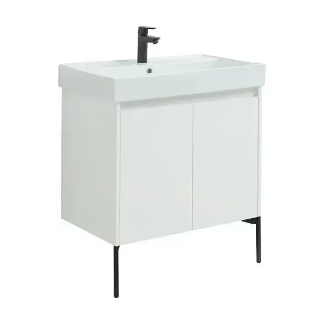 Тумба с раковиной Aquanet Nova Lite 75 белый глянец (2 дверцы) (раковина Латина 75, ножки Nova черные)
