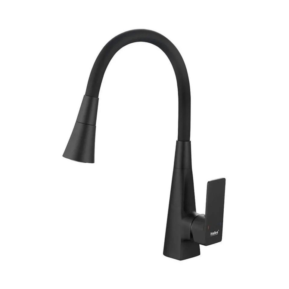 Смеситель Haiba HB73823-7 для кухни гибкий излив черный матовый