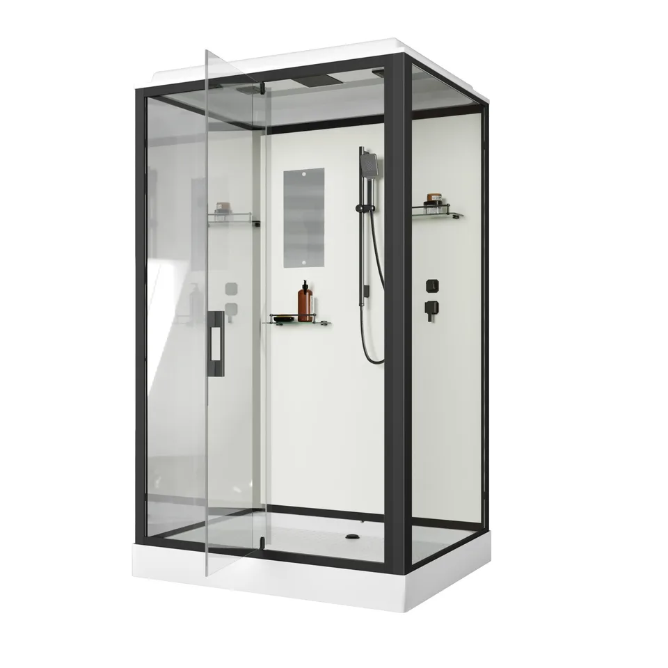 Душевая кабина Niagara Standart ST120/90/15Q/BL (120х90х215) прямоугольник,поддон 15см,распашная,проф.черный,3 места