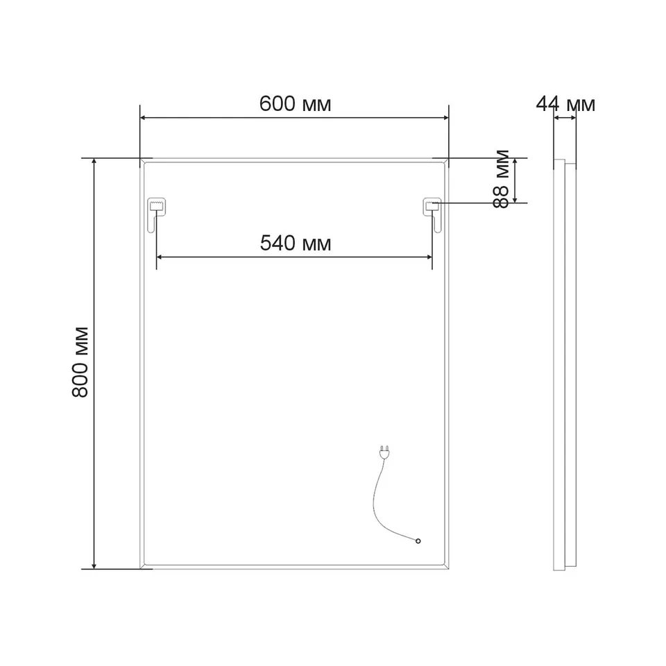 Зеркало с подсветкой VLM-2M600B, 600×800 c сенсорным выключателем и диммером, черное