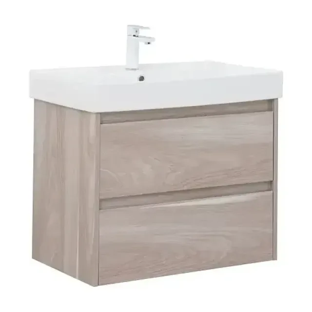 Тумба с раковиной Aquanet Nova Lite 75 орех светлый (2 ящика) (раковина Латина 75)