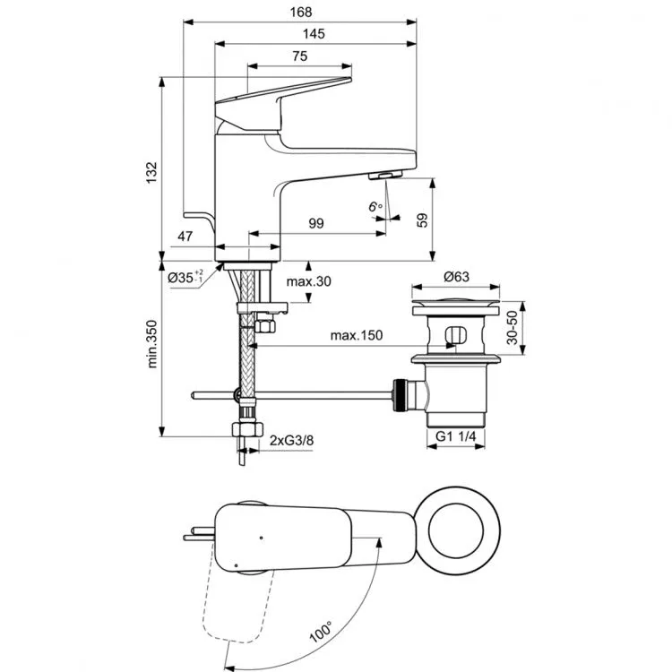 Смеситель Ideal Standard Ceraplan BD205AA Blue Start для раковины с металлическим донным клапаном хром