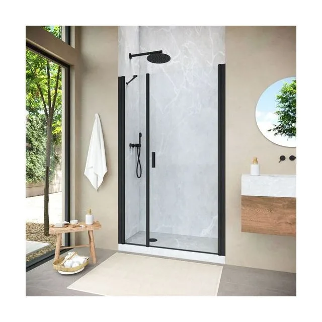 Душевая дверь Vegas-Glass EP-F-2 NOVO 135×200 см, чёрный матовый, стекло прозрачное