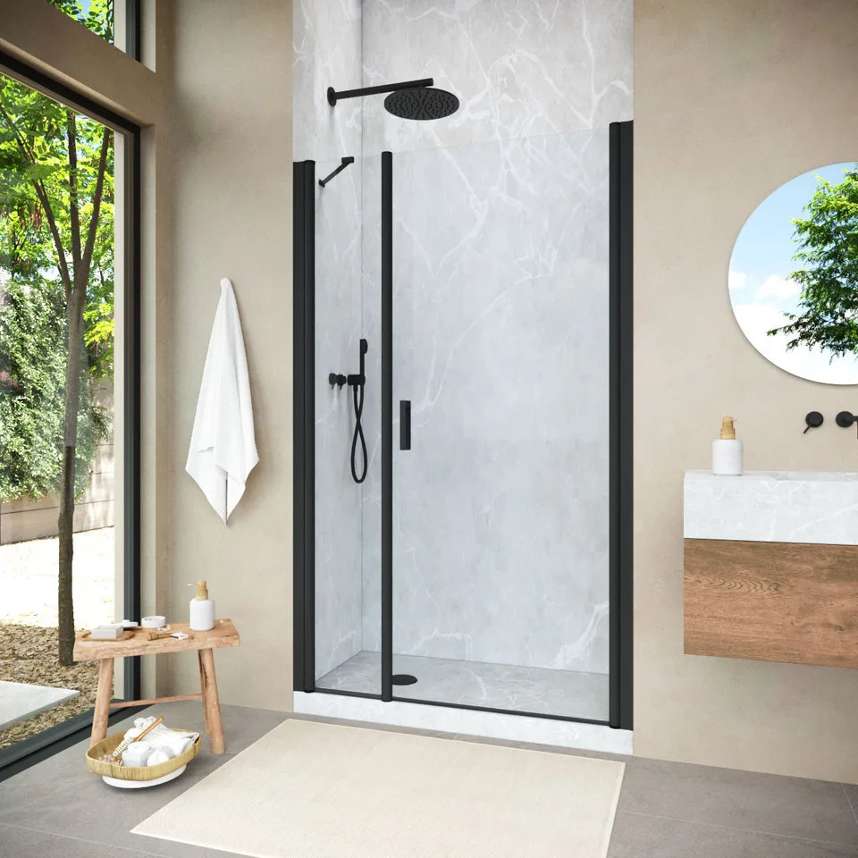 Душевая дверь Vegas-Glass EP-F-2 NOVO 135×200 см, чёрный матовый, стекло прозрачное