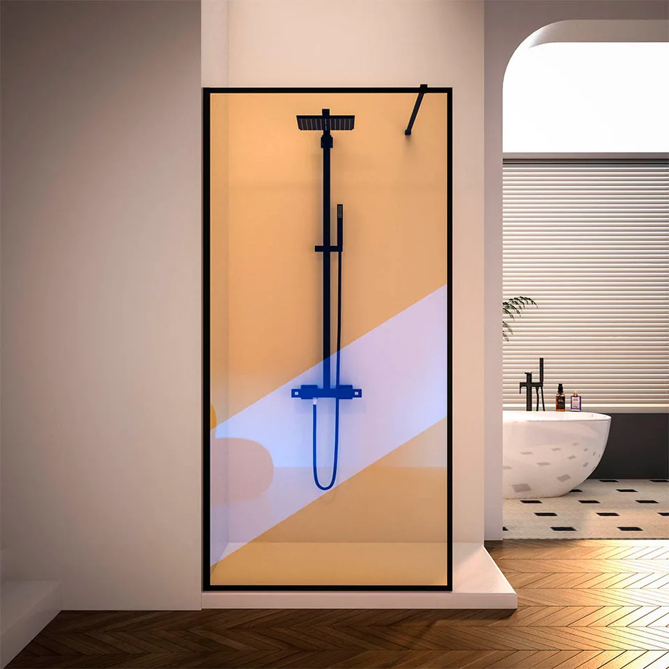 Душевая перегородка Veconi KR-81BC 90×200 см, стекло хамелеон, профиль чёрный матовый (KR81BC-90-09-C4)