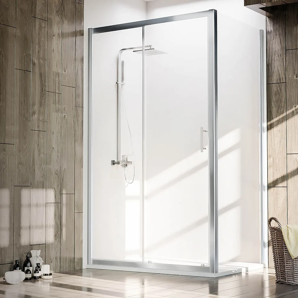 Боковая панель Veconi KP-05, 1000х1900 хром, стекло прозрачное