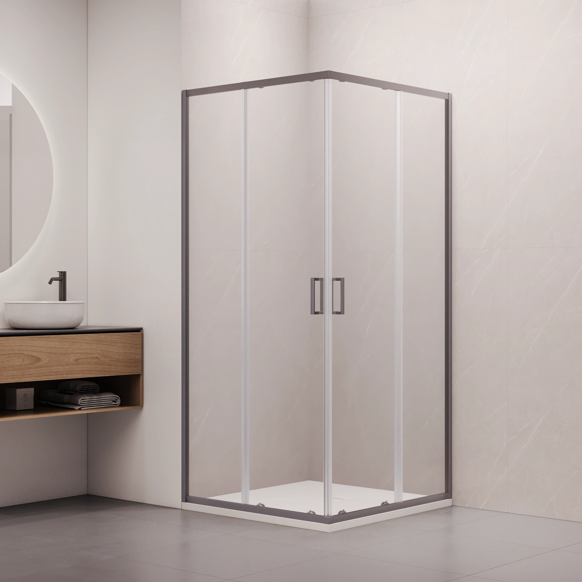 Душевой уголок RGW CL-34Gr NEW — 900x900, прозрачное, профиль серый