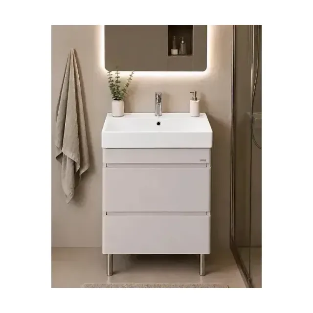 Аквадом Тумба Бриони 60 см, напольная, цвет крем, 2 ящика, с раковиной KERAMA MARAZZI Cubo