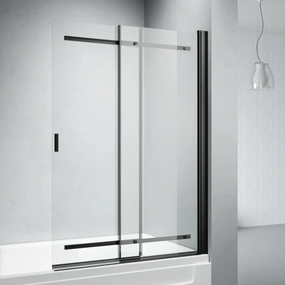 Шторка на ванну Veconi PL88B-90-01-C8 90×140 см, профиль чёрный матовый