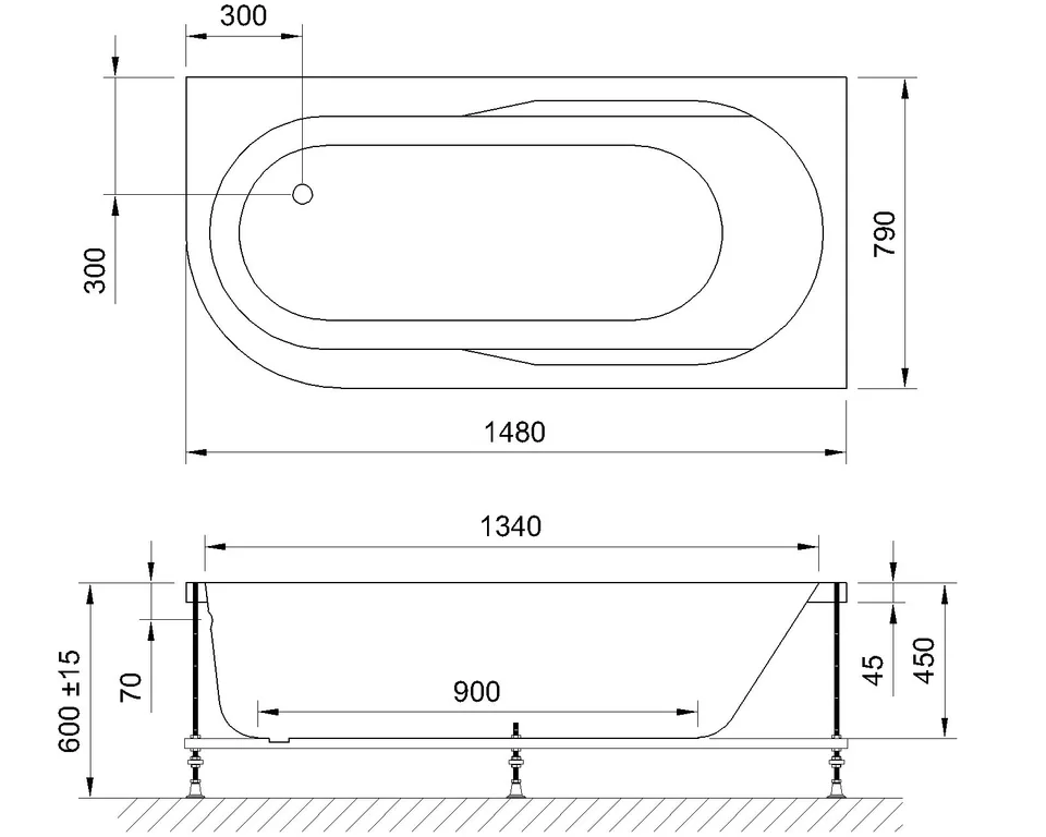 Гидромассажная ванна AZUR STANDART 150x80x60R