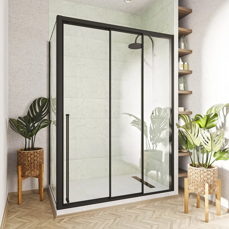 Боковая панель Veconi Premium Prato SP B, 900x2000, черный матовый, стекло прозрачное