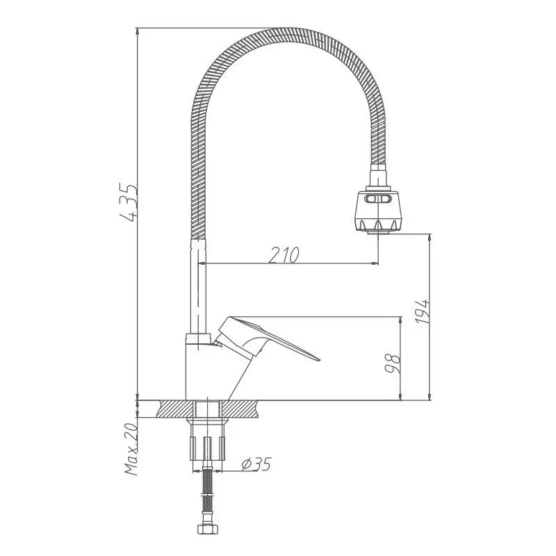 Смеситель Haiba HB4304-3 для кухни гибкий излив