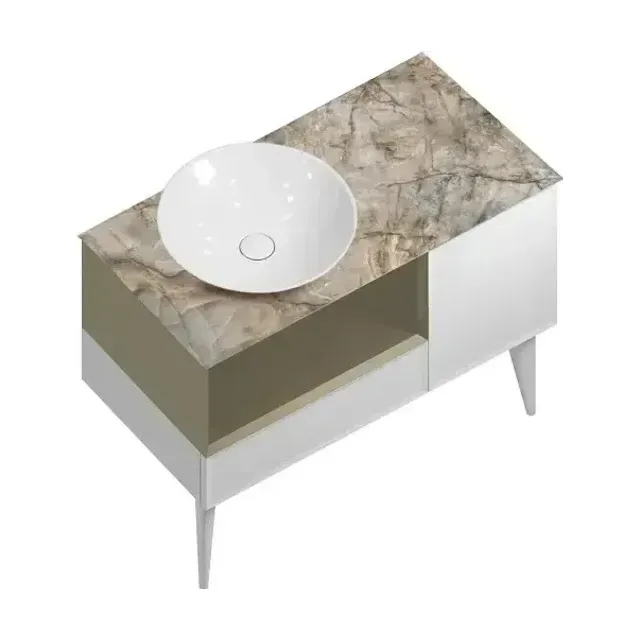 Тумба с раковиной Kerama Marazzi Cono 97 белая, с открытой полкой лимо + 2 ящика