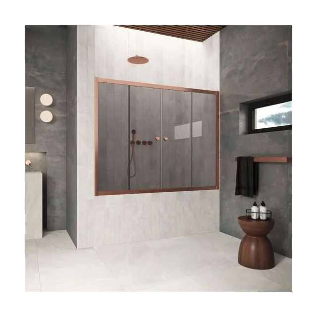 Шторка на ванну Vegas-Glass Z2V Protec 175×140 см, медь брашированная, стекло графит