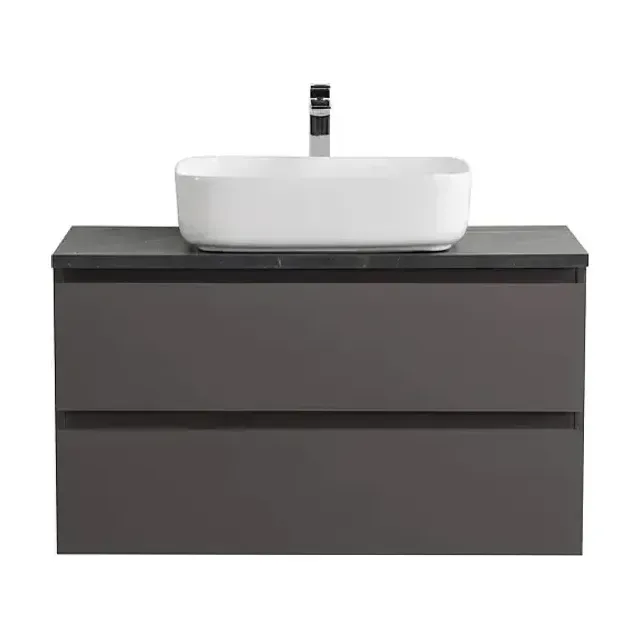 Тумба с раковиной BelBagno Крафт (Kraft) 100 темно-серая матовая со столешницей черный матовый мрамор
