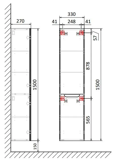 Пенал Aquanika Wood 33*150 белый глянец