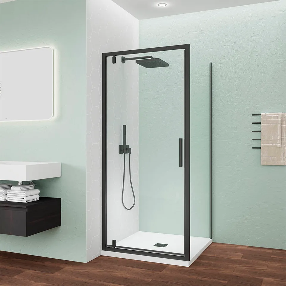 Боковая панель Veconi Ottimo SP B, 900х1900 черный матовый, стекло прозрачное