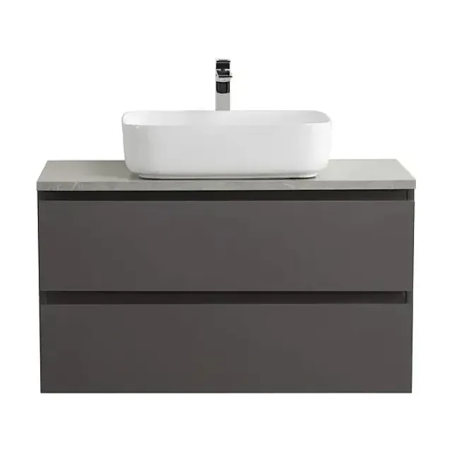 Тумба с раковиной BelBagno Крафт (Kraft) 100 темно-серая матовая со столешницей серый глянцевый мрамор