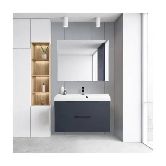 Комплект мебели BelBagno Виттория (Vittoria) 100 серый матовый (с белой раковиной)