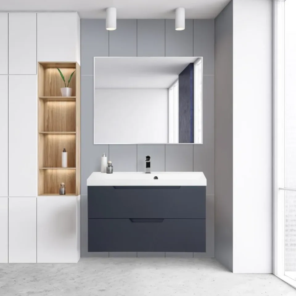 Комплект мебели BelBagno Виттория (Vittoria) 100 серый матовый (с белой раковиной)