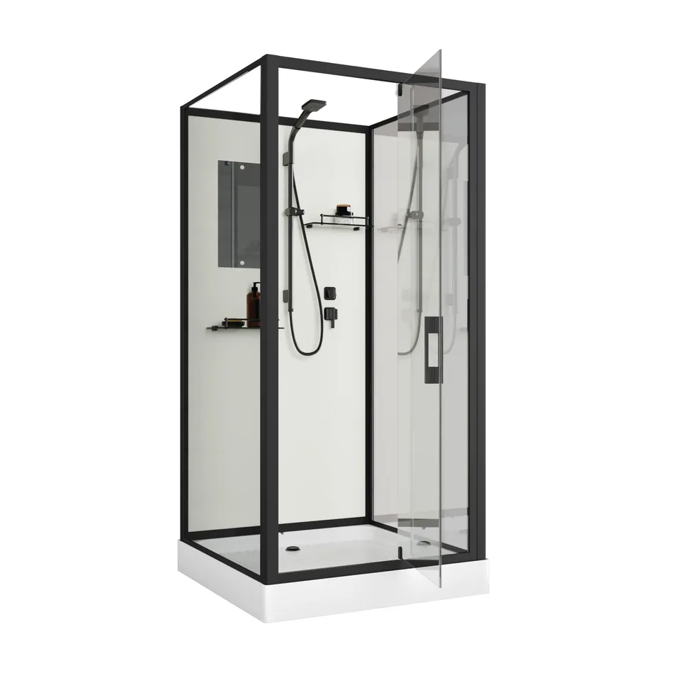 Душевая кабина Niagara Standart ST90/15Q/BL/BK (90х90х200) квадрат,поддон 15см,распашная,проф.черный,без крыши,3 места