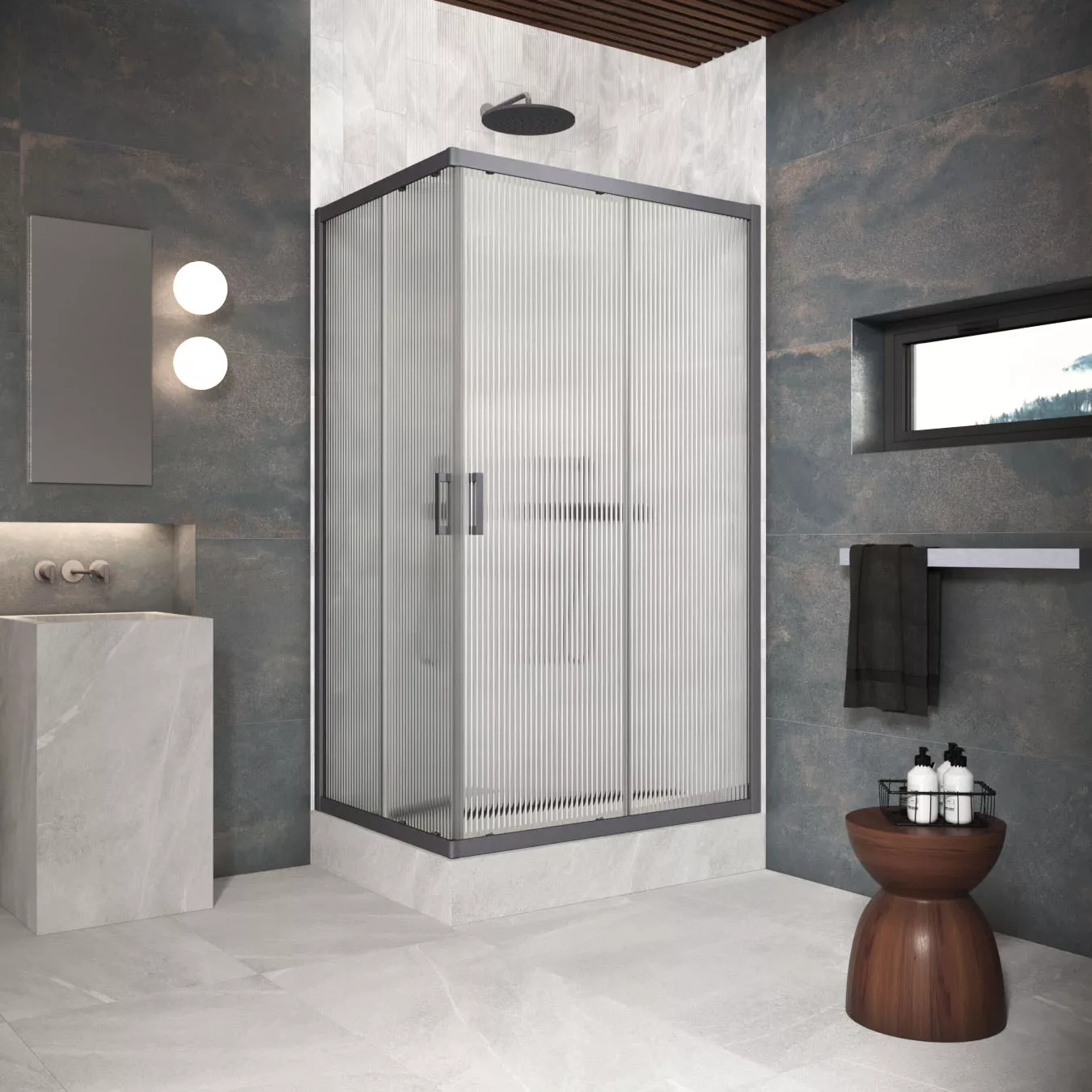 Душевой уголок ZA-F Protec 100*70 06 Moru, профиль GunMetal, стекло Moru