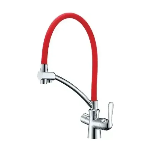 Смеситель Lemark Comfort LM3070C-Red для кухни с функцией подключения фильтра гибкий излив хром/красный
