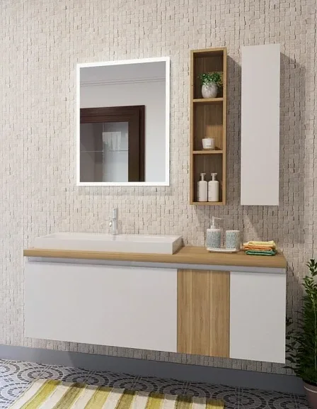 Комплект мебели Эстет Malibu 140 белый/светлый дуб L 2 ящика со вставкой массив дуба