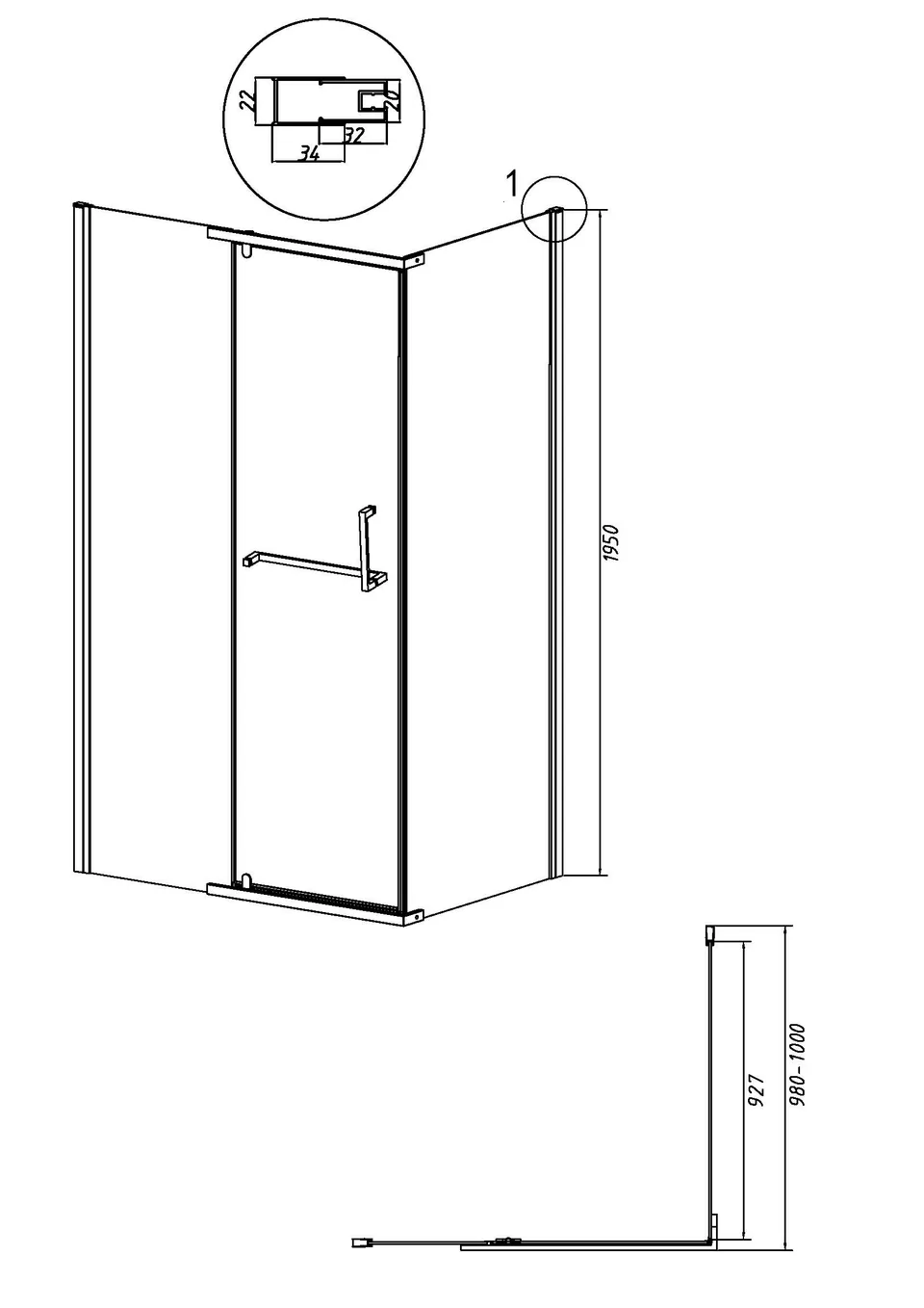 Боковая стенка Grossman Pragma 200.K33.03.100.21.02 (100х195) черный матовый,стекло шиншилла, 1 место