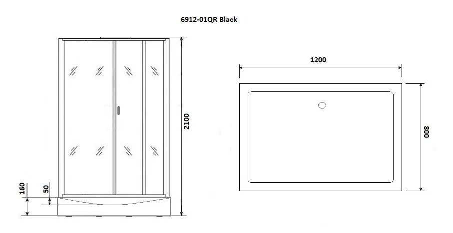 Душевая кабина Niagara Premium NG-6912-01QR BLACK (120х80х210) низкий поддон(16 см),черный,стекло тонированное,4 места