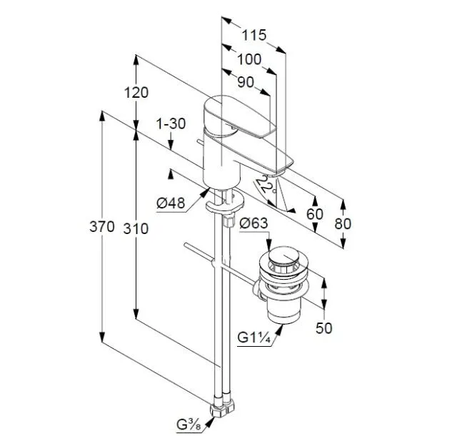 Смеситель Kludi Pure&Solid 343850575 для раковины донный клапан