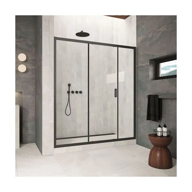 Душевая дверь Vegas-Glass ZP-F Protec 160×2000 см, чёрный матовый, стекло прозрачное