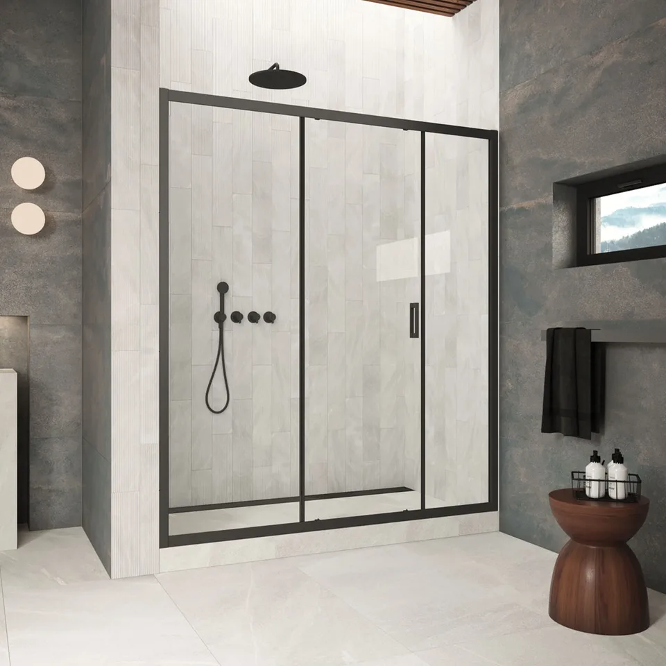 Душевая дверь Vegas-Glass ZP-F Protec 160×2000 см, чёрный матовый, стекло прозрачное