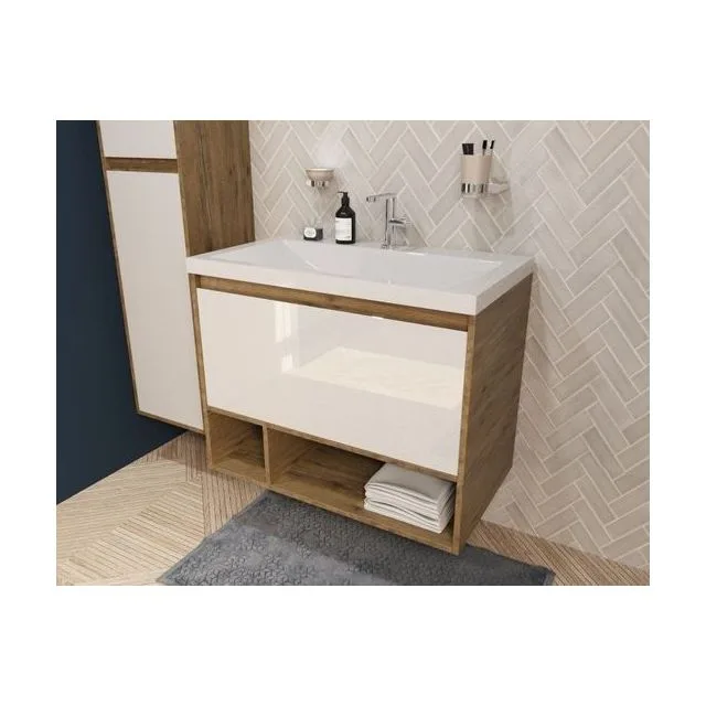 Тумба с раковиной Эстет Monaco Wood 80 1 ящик белая/дуб рустикальный ФР-00010683