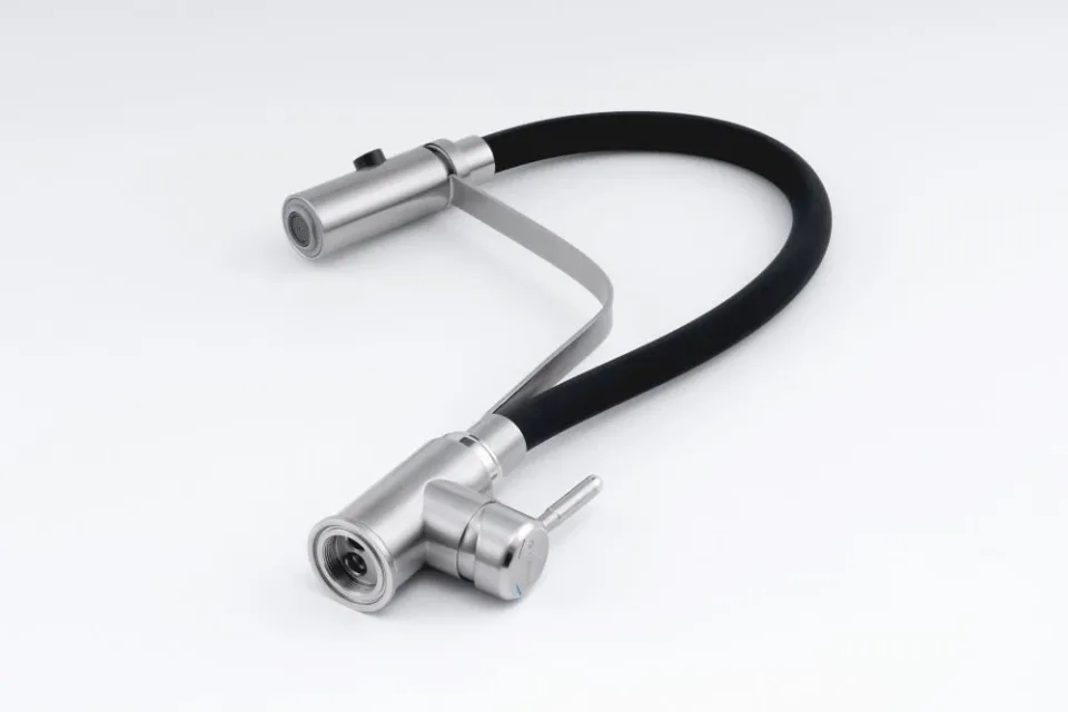 Смеситель Knotlor Течение/StreamLine SS-07 для кухни с гибким изливом сатин/черный