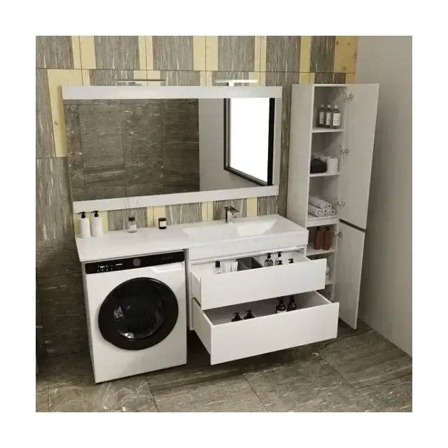 Тумба с раковиной Style Line Даллас 150 R Люкс подвесная белая под стиральную машину 2 ящика