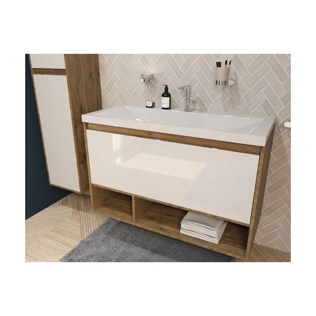 Тумба с раковиной Эстет Monaco Wood 100 1 ящик белая/дуб рустикальный ФР-00010686