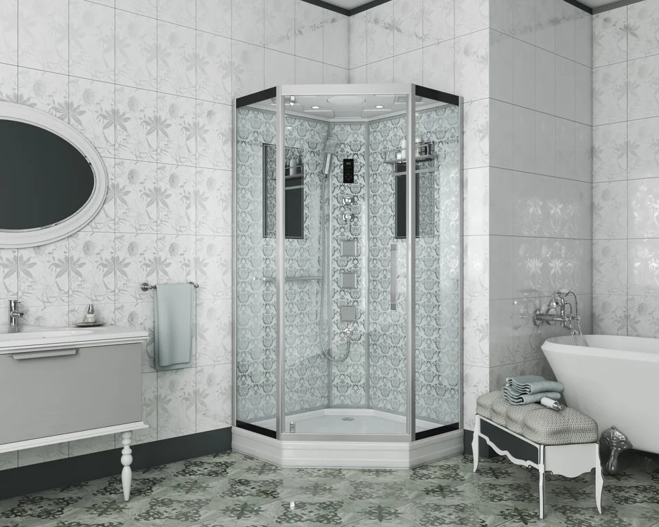 Душевая кабина Niagara Luxe NG-7717W (100x100х215) низкий поддон(15см),дверь распашная,стенки серебро,4 места