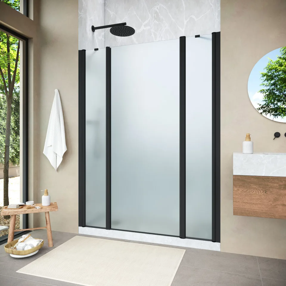 Душевая дверь Vegas-Glass EP-2F NOVO 205×200 см, чёрный матовый, стекло сатин