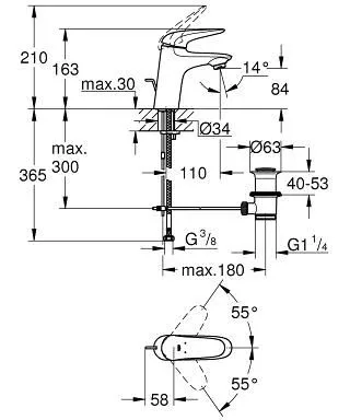 Смеситель Grohe Eurostyle 23707003 для раковины с донным клапаном