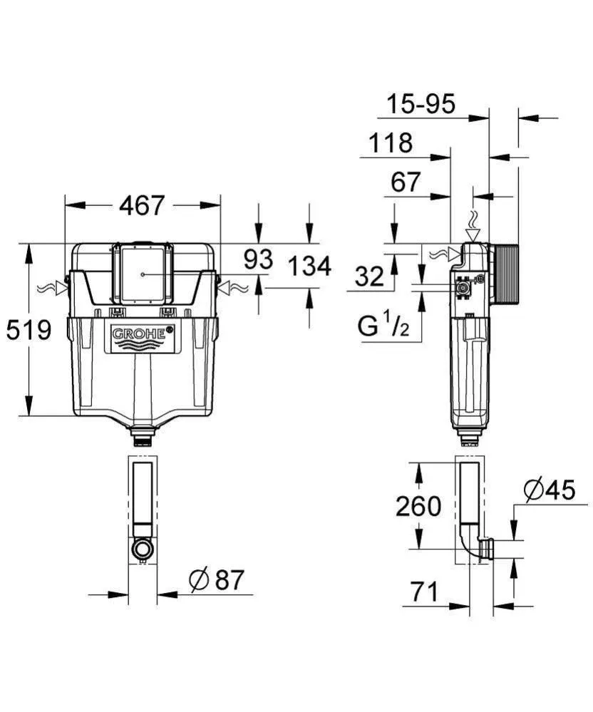 Смывной бачок скрытого монтажа Grohe GD2 38661000 пневматический