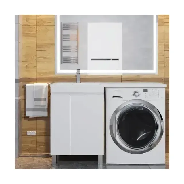 Тумба с раковиной Uperwood Magenta 120 под стиральную машину напольная, белая, с дверцами L