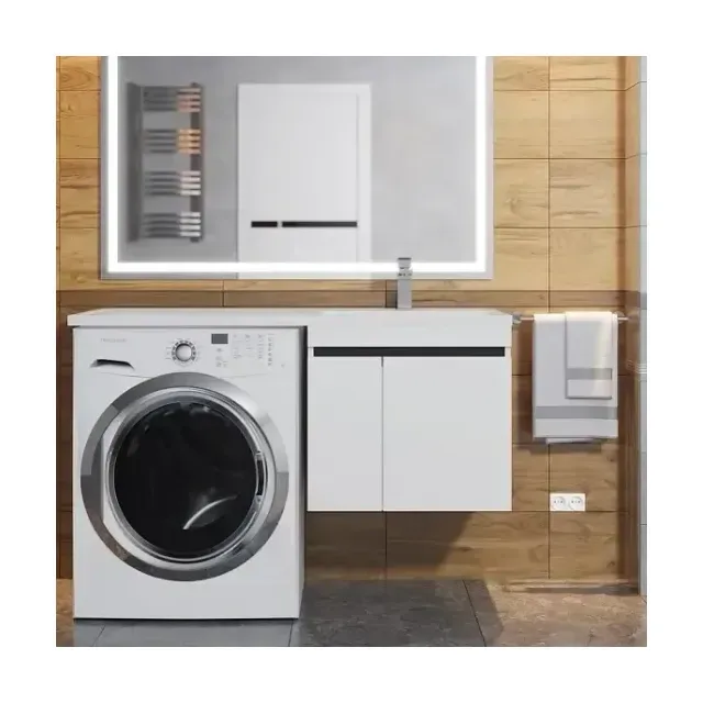 Тумба с раковиной Uperwood Magenta 120 под стиральную машину подвесная, белая/графит, с дверцами R