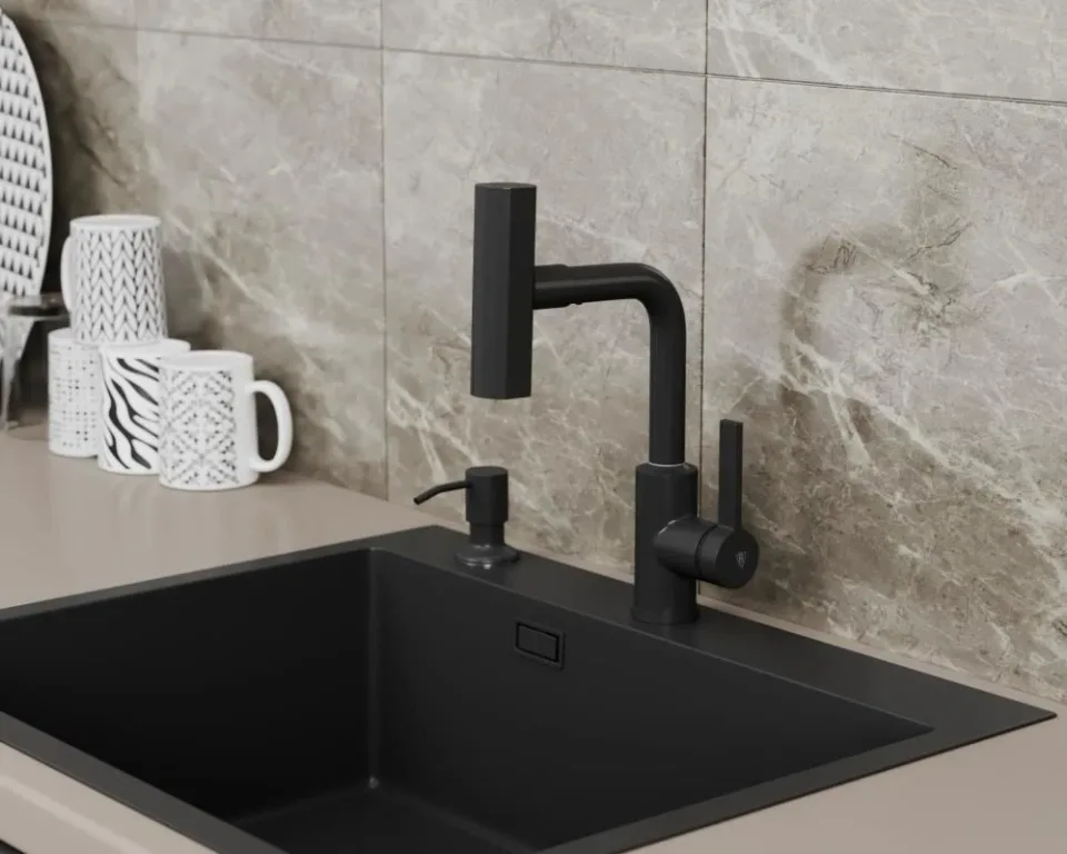 Смеситель Rush Tinos TI3732-17Black для кухни с мультифункциональным изливом черный матовый