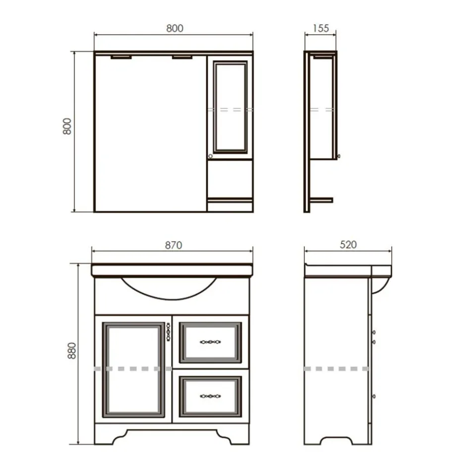Зеркало-шкаф Comforty Севилья 85 слоновая кость