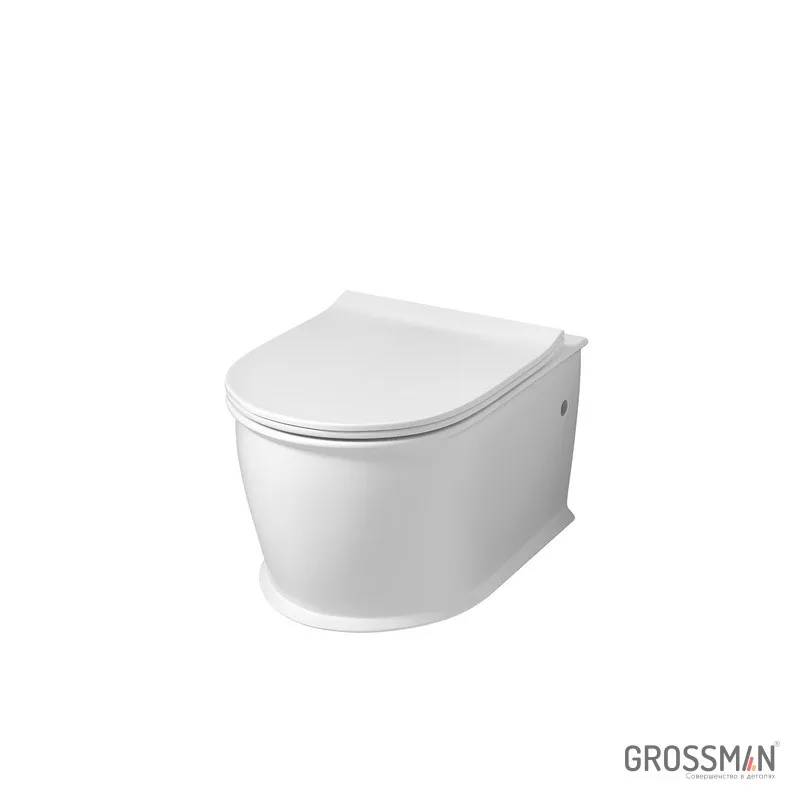 Унитаз подвесной Grossman Retro GR-4482MS (545х370х360) безободковый,белый матовый с тонкой крышкой,микролифт