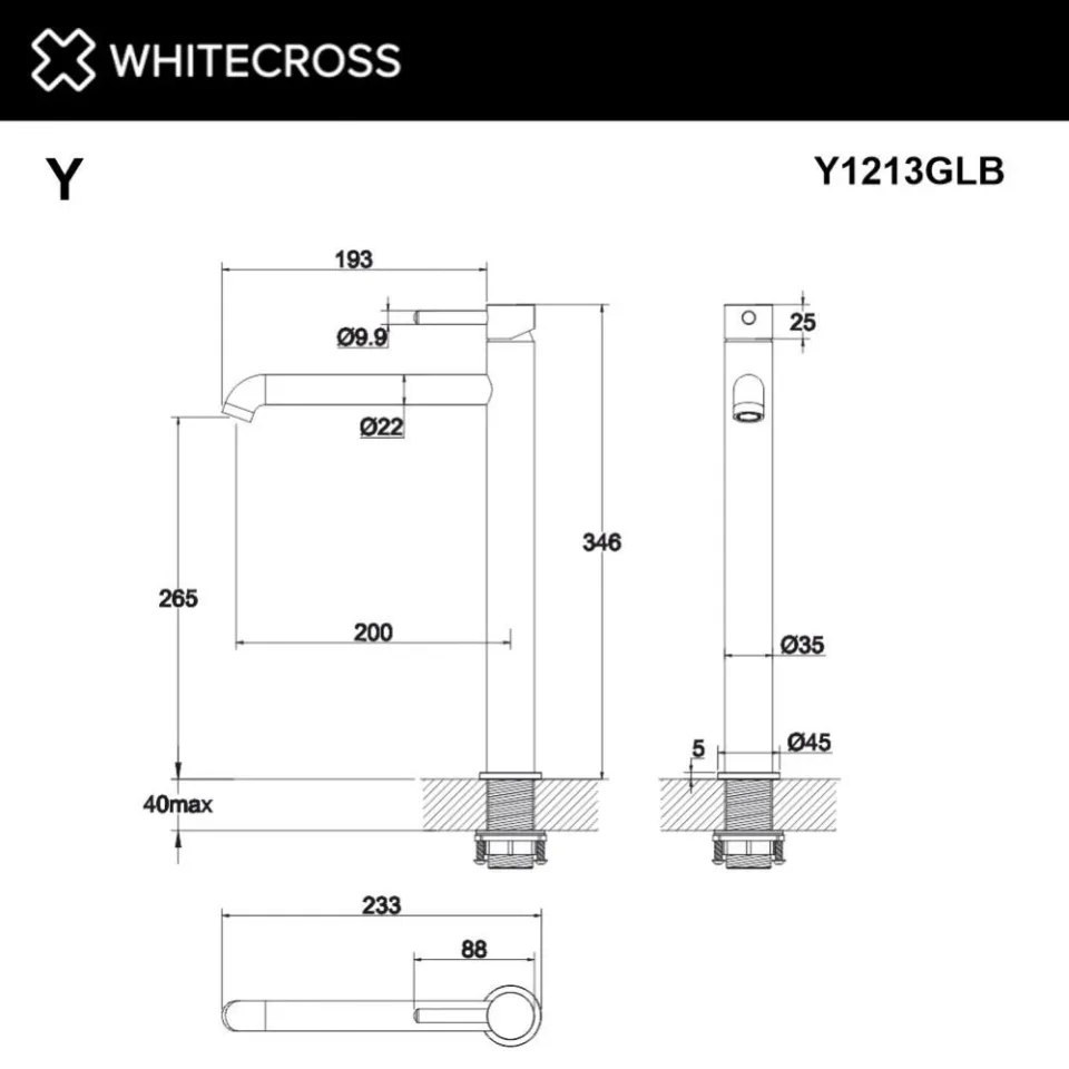 Смеситель Whitecross Y Brushed Gold Y1213GLB для раковины брашированное золото