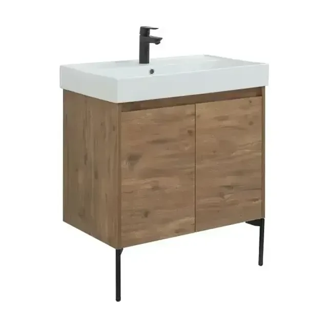 Тумба с раковиной Aquanet Nova Lite 75 дуб рустикальный (2 дверцы) (раковина Латина 75, ножки Nova черные, 2шт.)