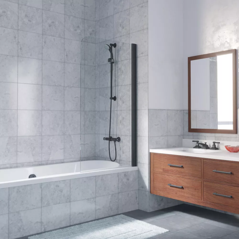 Шторка на ванную EV LUX 75 02М crystalvision R, профиль черный матовый, стекло crystalvision